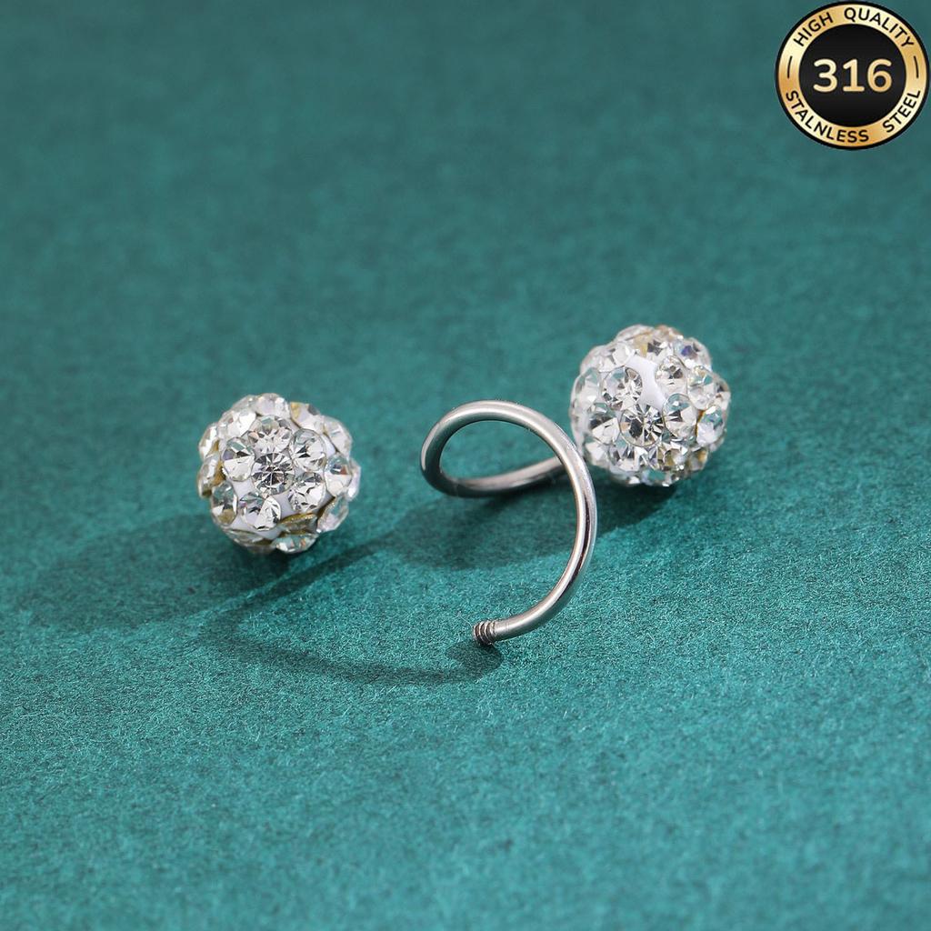 316S rod full drill ball stud earrings, stainless steel screw rod lip ring puncture