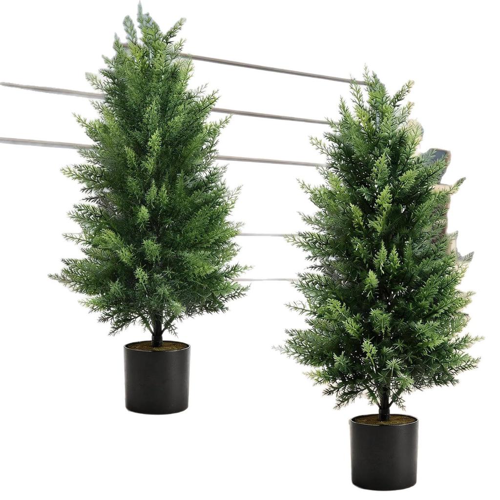 Detachable Cedar Pine & Cypress Potted Green Plants for Home Decoration - Pure PE Christmas Tree