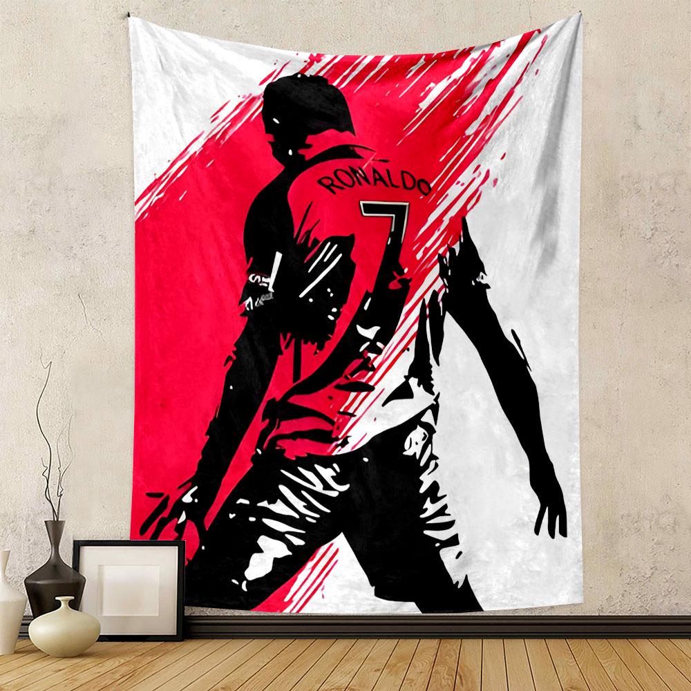 Soccer Player Silhouette in Red and Black Patterned tapestry home decor, suitable for bedroom and living room, gift