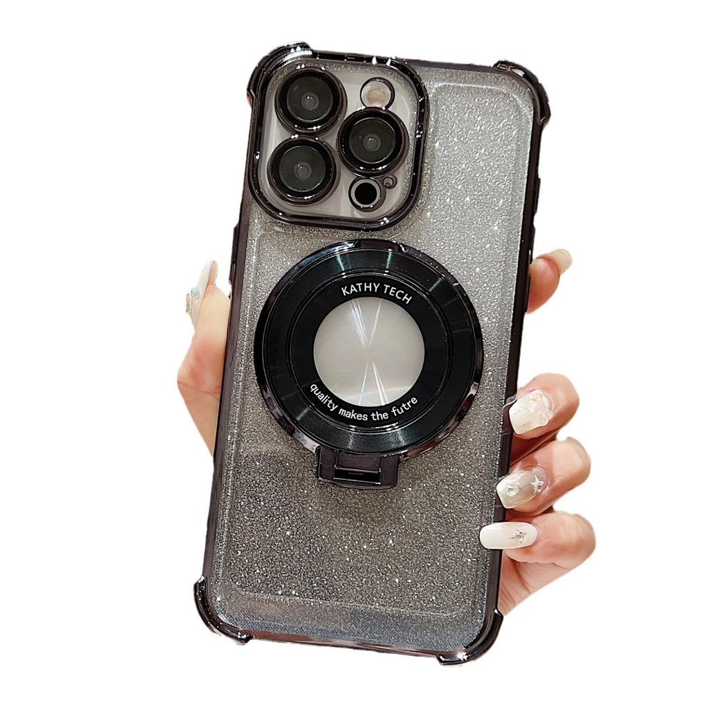 Samsung S24 Ultra Mobile Phone Case Electroplated Four Corner Anti Fall Magnifying Glass Magnetic Suction Bracket S23 Gradient Flash Powder