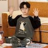100% Combed Cotton Boys Pajama Set Long Sleeve Cartoon Print Sleepwear Teens 8 Years Lightweight Home Wear