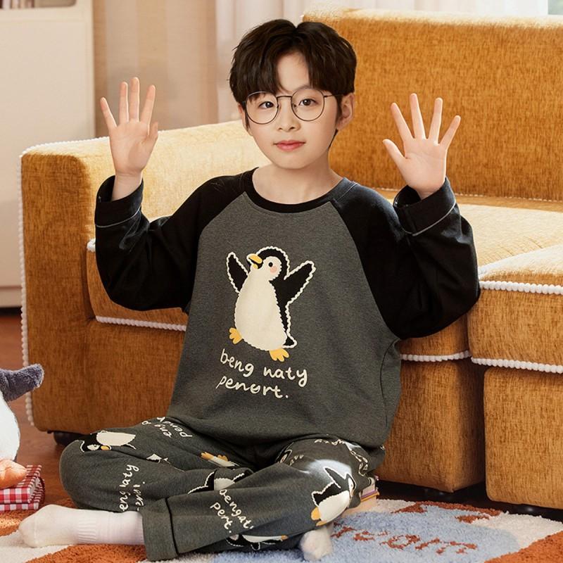 100% Combed Cotton Boys Pajama Set Long Sleeve Cartoon Print Sleepwear Teens 8 Years Lightweight Home Wear