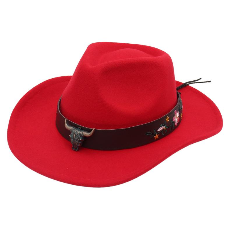 Western Cowboy Hat Dance Performance Jazz Hat Belt Accessories Felt Hat Studio Couple Hat