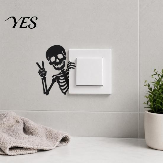 Switch Plate Decoration Funny Skeleton Sticker, Waterproof Light Decals, Self Adhesive Decor Decals Wall Art Decor, Removable for Bedroom Living Room