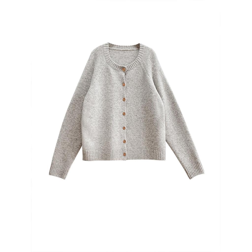 Korean Style Plus Size Loose Knit Cardigan - Women's Solid Color Round Neck Casual Spring Sweater.