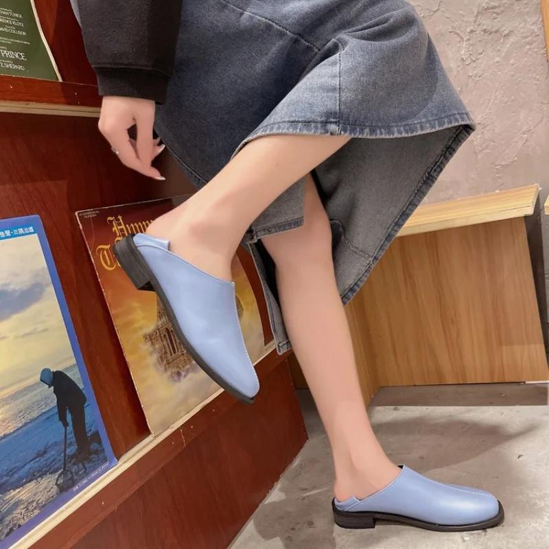 Single Shoes Women's New Women's Shoes Square Toe Small Leather Shoe Two Wear Flats Women's Work Shoes Zapatos De Mujer
