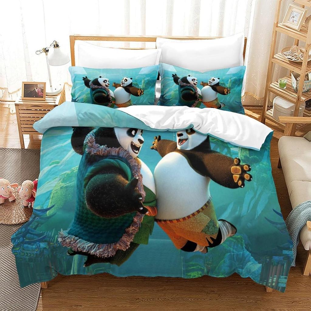 Panda Duvet Cover Anime Characters Duvet Set 2 Piece Microfiber Quilt Cover Reversible Bedding Sets with Matching Pillowcases