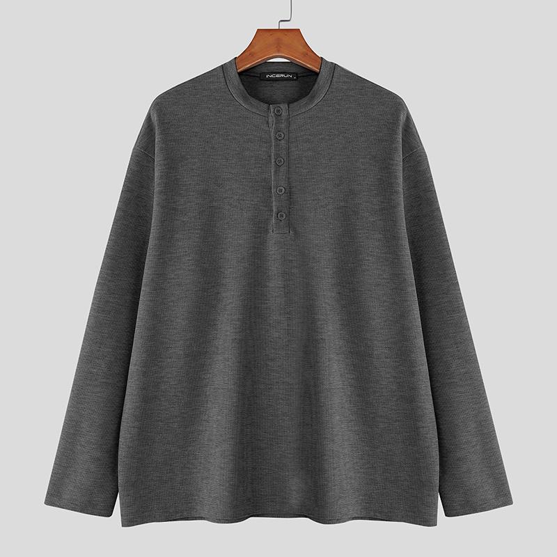 INCERUN Autumn Spring Men O-neck Long Sleeve Texture Casual Pullover T-shirts Tops