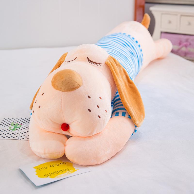 Cute Big Head Dog Plush Toy Girl Sleeping with Legs Long Striped Pillow Baby Side Sleeping Pillow Striped Dog