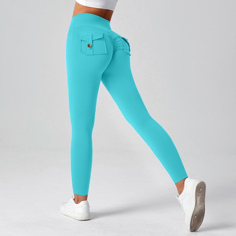 Tooling Hip Lift Yoga Pants High Waist Pocket Sports Fitness Pants Women's Nude High Elastic Running Quick Drying Sports Leggings