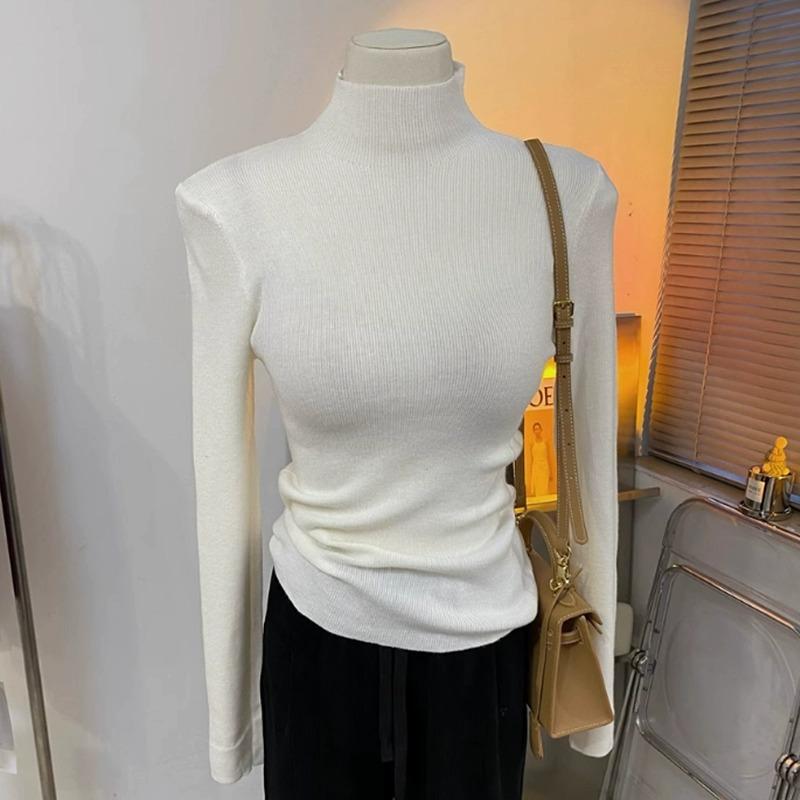 

Серый Премиум Тонкий Базовый Слой Женский Элегантный Топ с Воротником-стойкой Весенний Однотонный Внутренний Слой Вязаный Свитер L белый