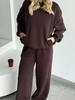 Europäisches und amerikanisches lässiges einfarbiges Set für Damen, lockerer Kapuzenpullover mit langen Ärmeln, Tasche, elastische Weitbein-Hose, zweiteiliges Set