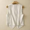 Women's Summer Black Beige Linen Vest V-neck Button Sleeveless Cardigan Tops Elegant Short Jacket Waistcoat