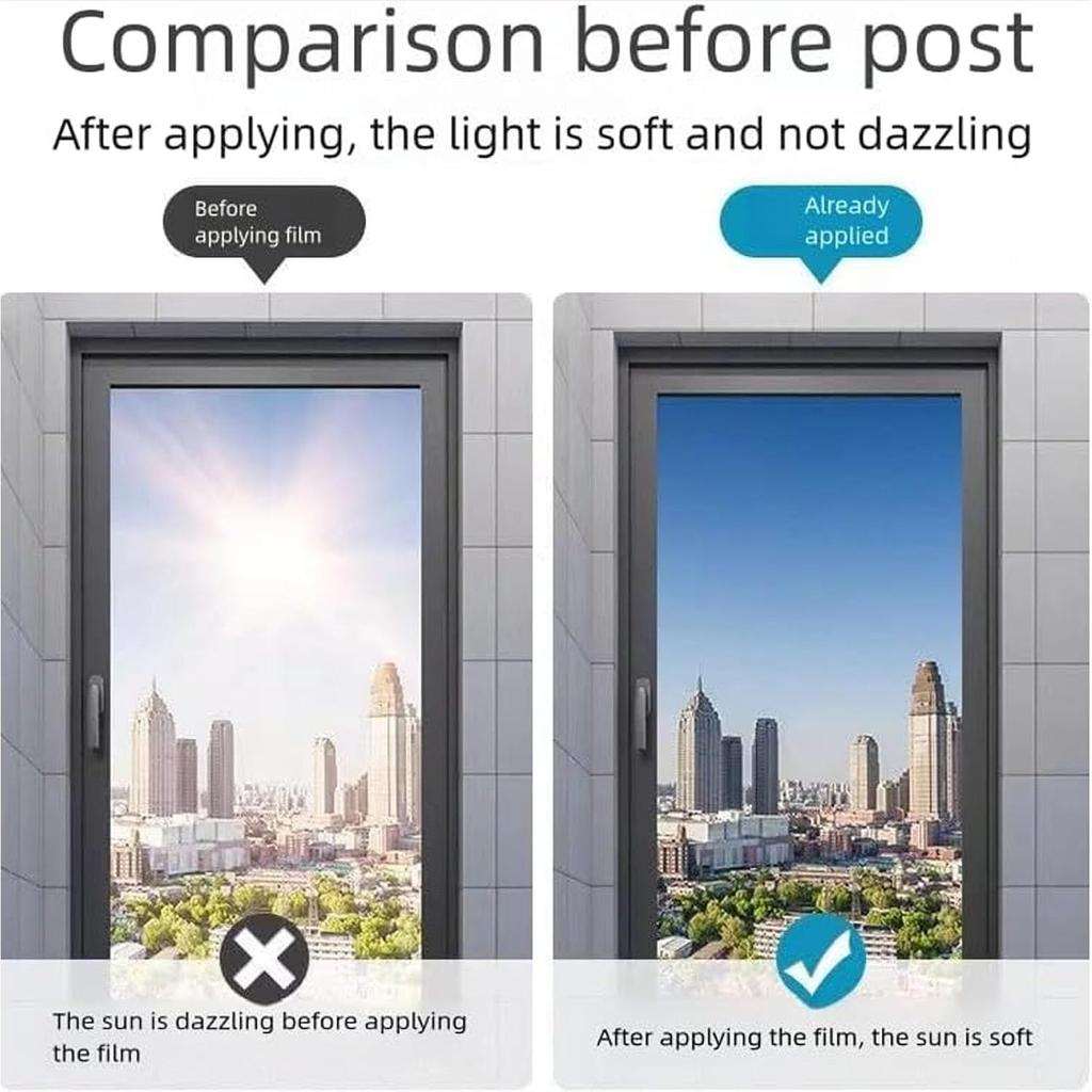 One Way Window Film, One Way Window Film Day and Night with Installation Tools, Privacy Silver Household Removable Window Tint for Home, No Trace