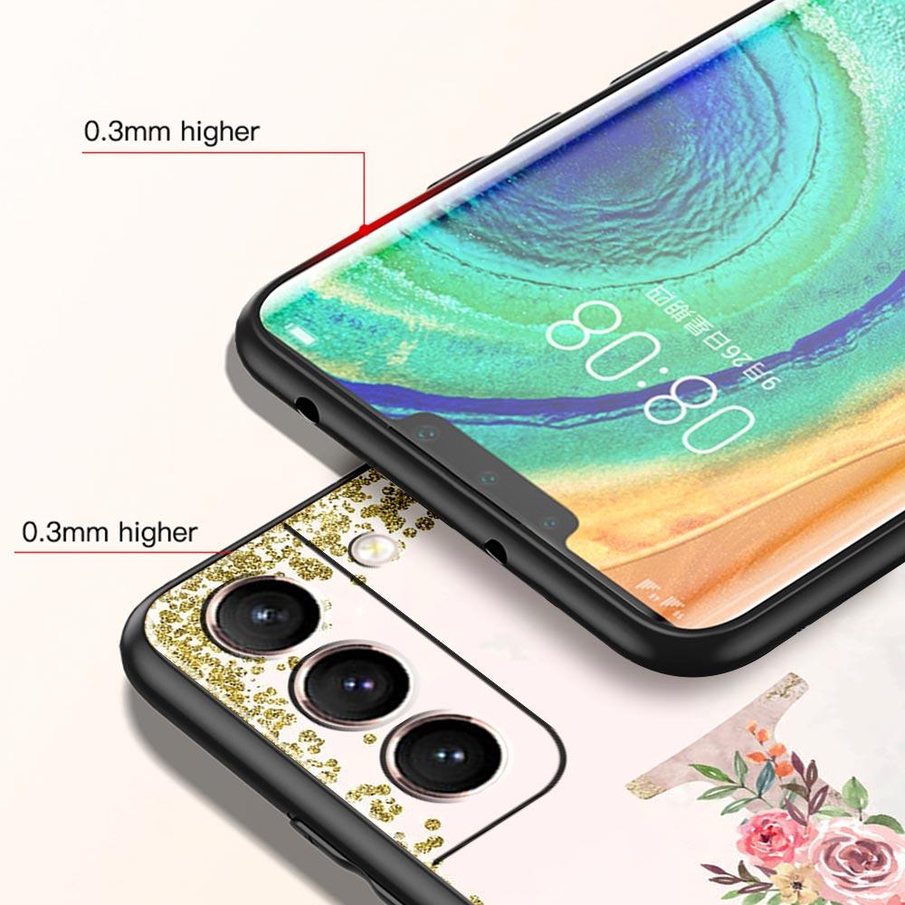 Flowers Letter Phone Case For Samsung Galaxy S26 Ultra S25 Plus S24 FE S23 S22 5G S21 S20 Cover Black Soft