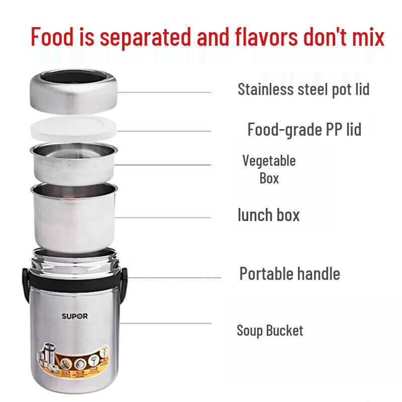 Supor KF19A1 1.9L 304 Stainless Steel Multi-Layer Insulated Lunch Box