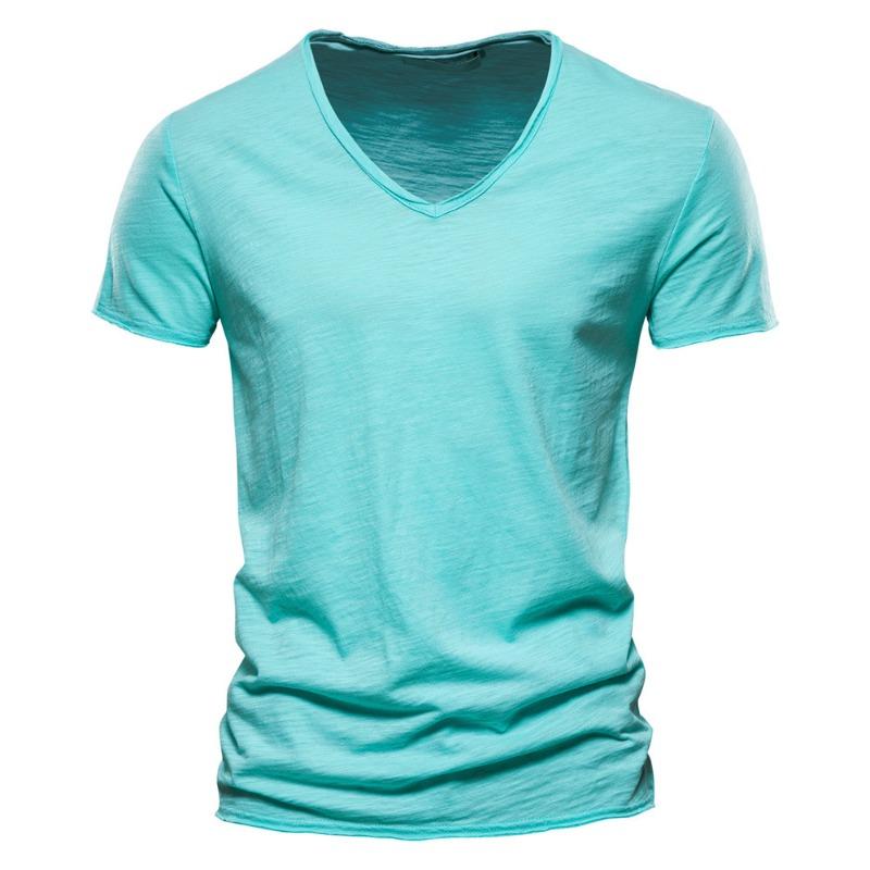 Summer men's new solid color V-neck short-sleeved T-shirt  men's fashion
