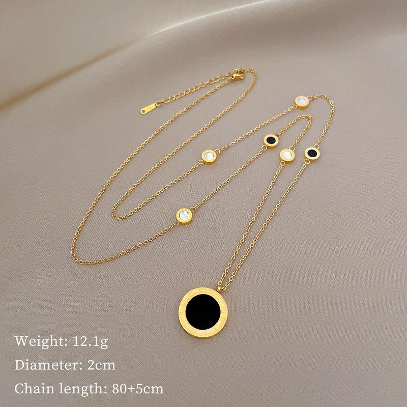Roman Black Double-Sided Temperament Personality Minimalist Wind Furnace Real Gold Women S Sweater Necklace