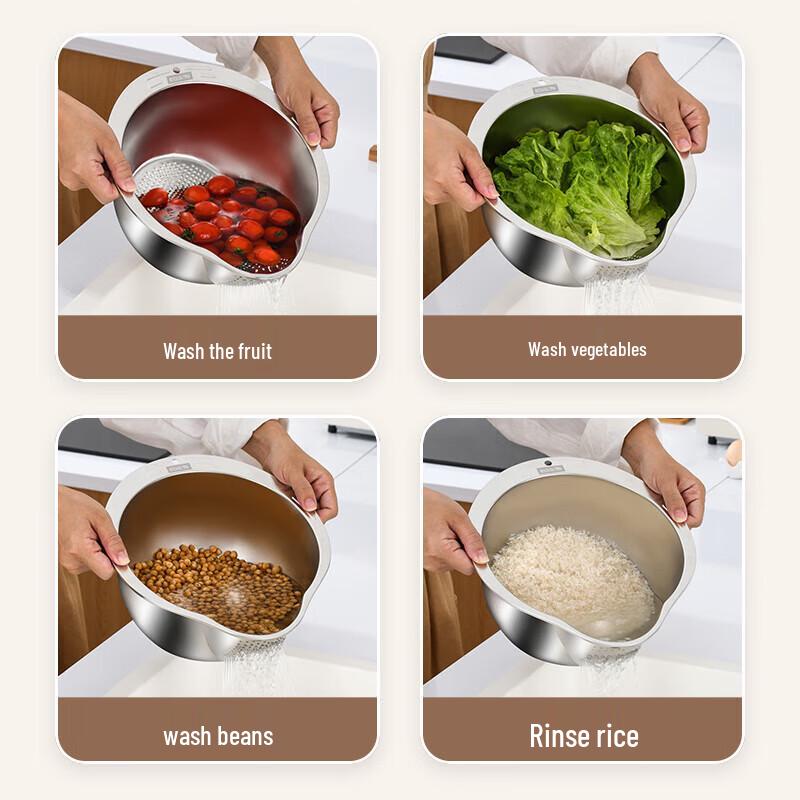 Boernice Stainless Steel Rice Washing Basin Set