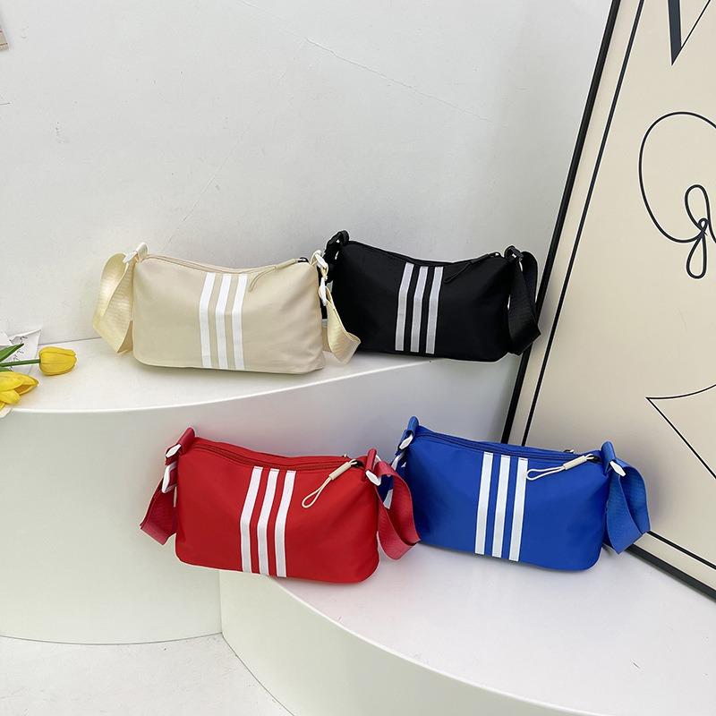 Nylon cloth bag women's large-capacity bag autumn new simple casual striped shoulder bag broadband messenger bag