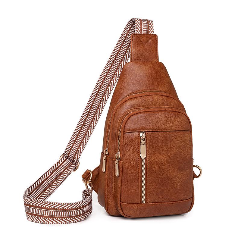 

Женская нагрудная сумка, кожаная сумка через плечо, сумка на плечо для девочек, однотонная нагрудная сумка коричневый