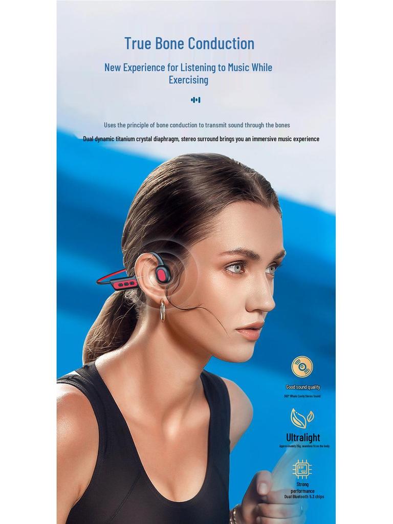 New 5.3 Bone Conduction Wireless Bluetooth Sports Earphones - Non-In-Ear, Anti-Drop, Ideal for Running