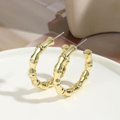 Gold-plated C-circle Heart Drop Earrings Bamboo Simple Design 2026 Trendy Versatile Women's Everyday Dainty Ear Jewelry