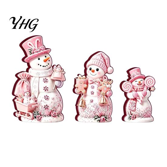 Christmas Gift for Kids 3PCS Snowman Wooden Ornaments, Decorative Cute Festive Figures, Rustic Holiday Ornaments High-definition Printing Crafts Table