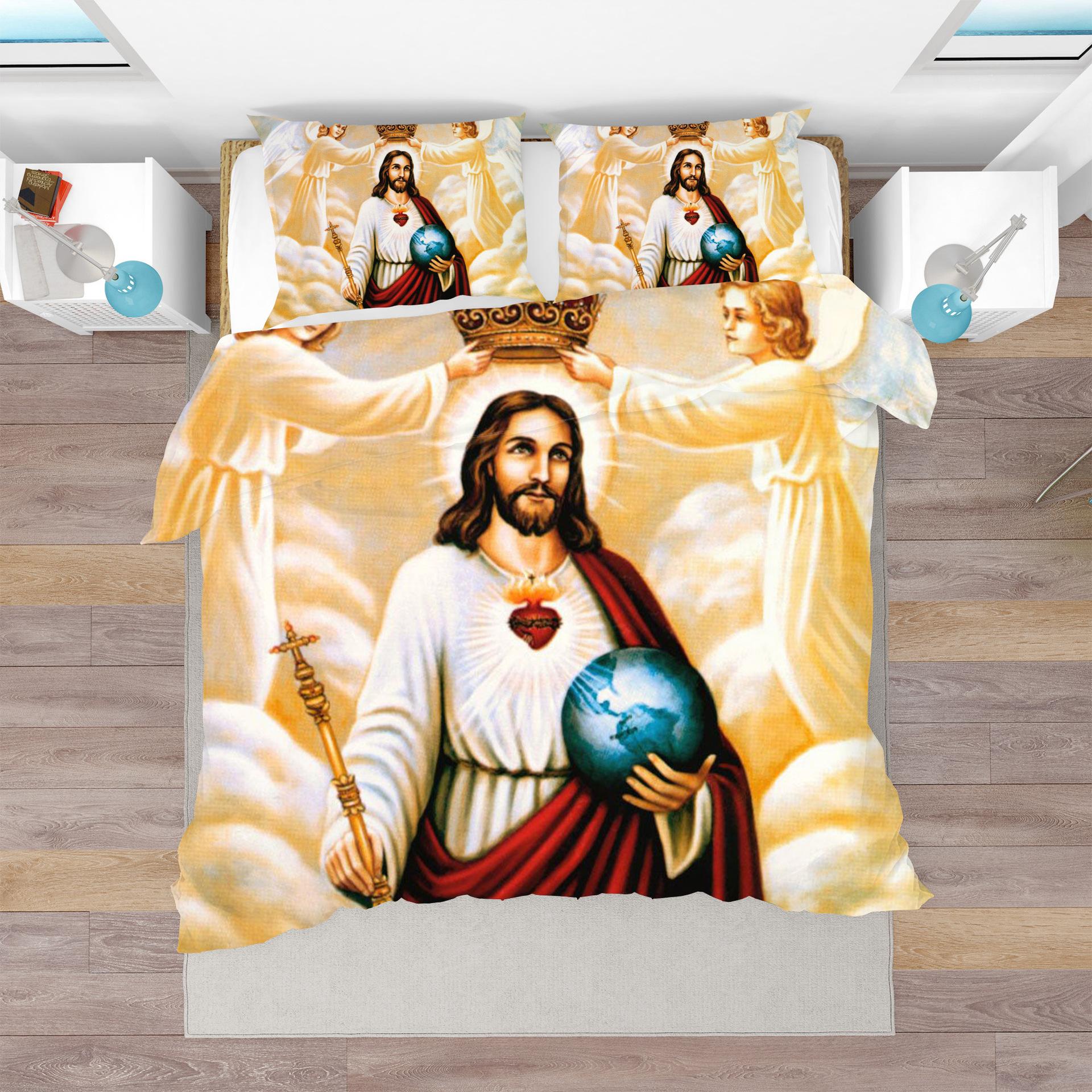 

Comforter Jesus Christ King Queen Christianity Bedding Set Western Religion Blue-Green Polyester Comforter Comforter (quilt)-EU Single(135*200cm)3pcs