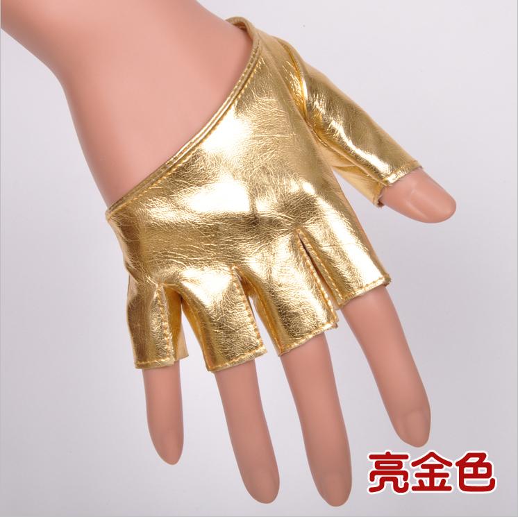 Women's gloves sexy half palm fingerless gloves Women jazz dance ds PU leather semi-finger gloves motorcycle gloves