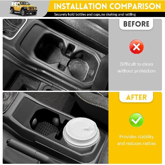 Cup Holder Coaster For 2018-2025 Jeep Wrangler JL JLU 4XE/Gladiator JT Cup Holder Ert Mat Pad, Non-Slip Liner For 18-25 Wrangler JL JLU 4XE Interior