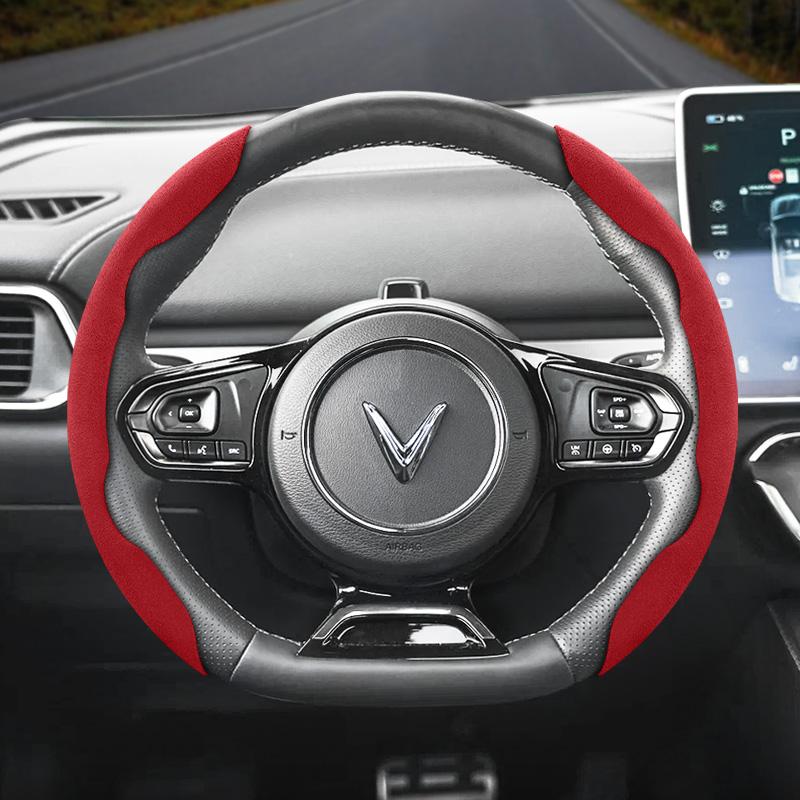 Vcxja9 Suitable for Vinfast Anti-Slip Buckle Segmented Suede Steering Wheel Cover Vf 3 5 6 7 E34 8 9 Herio Limo Green and