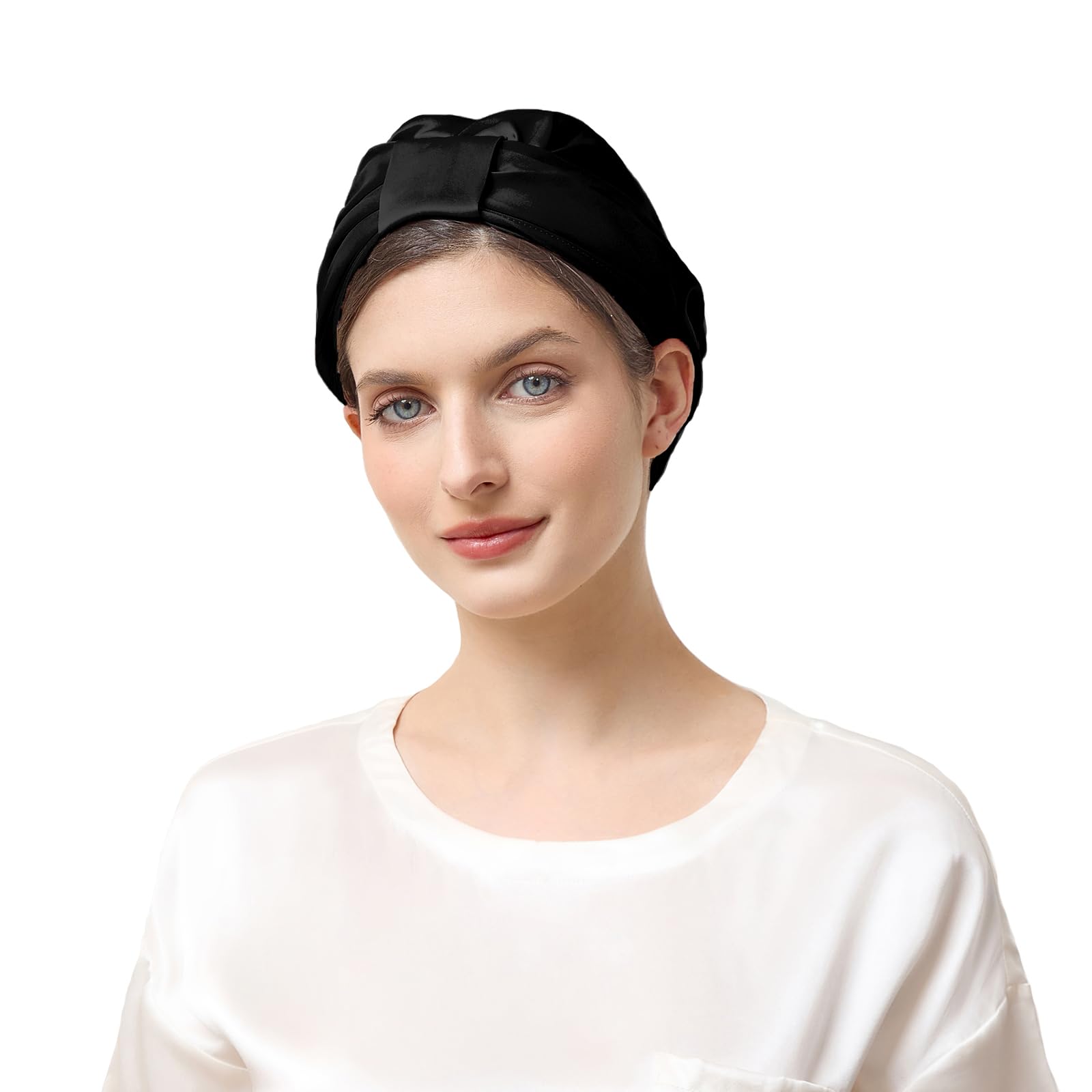 

THXSILK Silk 19 Highest Grade OEKO Bow Short No Elastic Moisturizing Reduces Hair Breakage and Split Perfect for Postpartum and Gift Nightcap, 100% чёрный