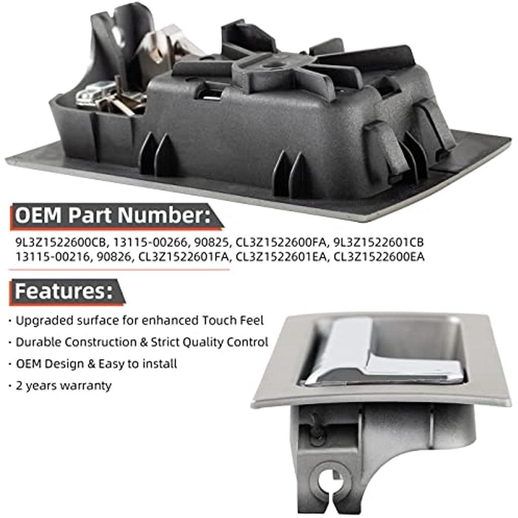 Kit de remplacement de poignées de porte intérieures avant ou arrière côté passager + conducteur, lunette en platine avec levier chromé, compatible avec 09-14 F150 10- 2 pièces