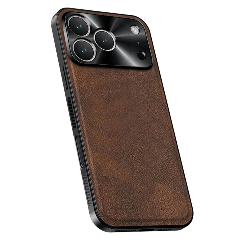 For iPhone 17 Pro Max Case PU + TPU + PC Phone Back Cover with Metal Lens Frame