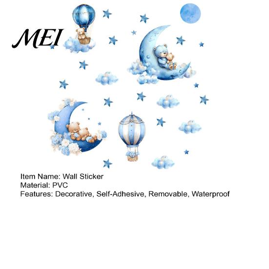 Haze Blue Schlafzimmer Dekoration 2 Stück Sternenhimmel Bär Wandaufkleber, Cartoon Mond Heißluftballon Aufkleber, Baby Kinderzimmer Aufkleber Abziehen und Aufkleben Kunstdekorationen für Kinder