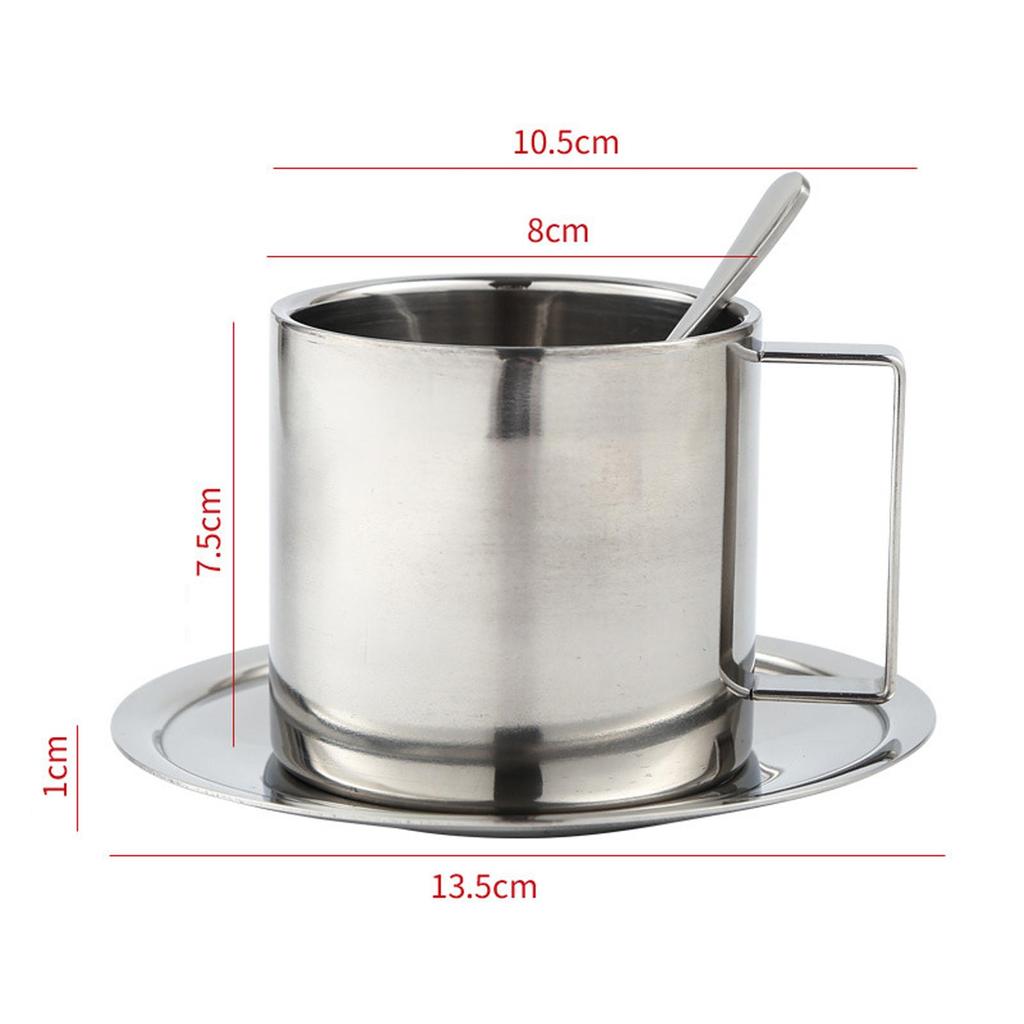 Coffee Mug Set with Plate and Spoon Stainless Steel Coffee Mug Vietnamese Coffee Cup Portable Milk Cup Double Walled for Cafe