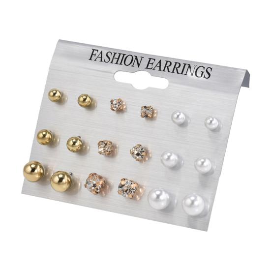 

9 Pairs Fashion Rhinestone Faux Pearl Earrings Women Ear Stud Set Jewelry Gift золотий