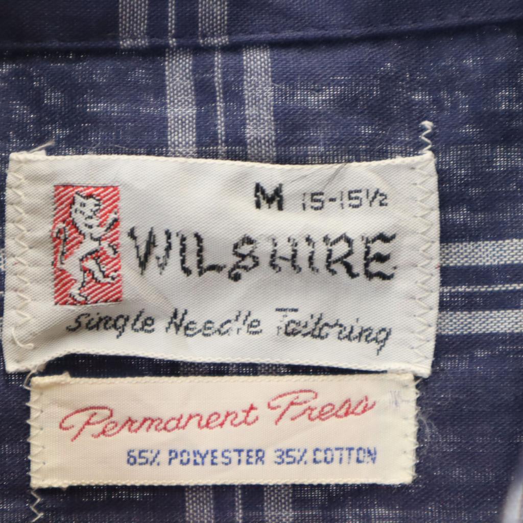 WILSHIRE 70s vintage Check Pattern Long sleeve shirt M Navy Men's Used