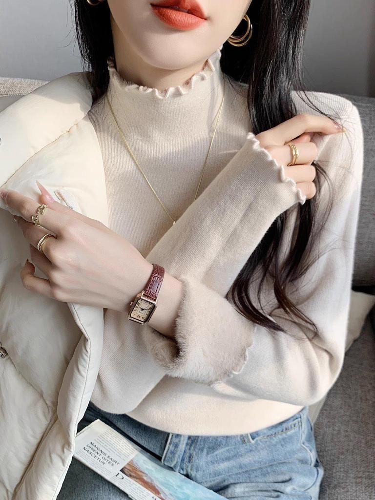 Chic Edge Women's Half High Neck Fleece-Lined Winter Sweater