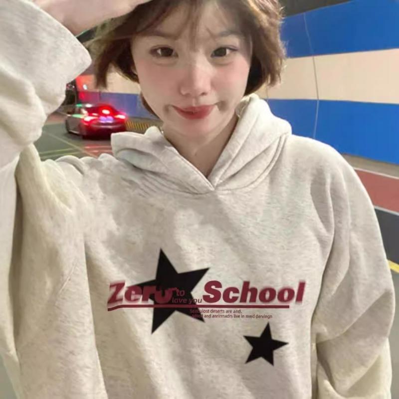 Autumn Winter Women's Vintage Printing Pullovers Ladies Harajuku Y2K Pocket Casual Hoodies Female Hooded Top