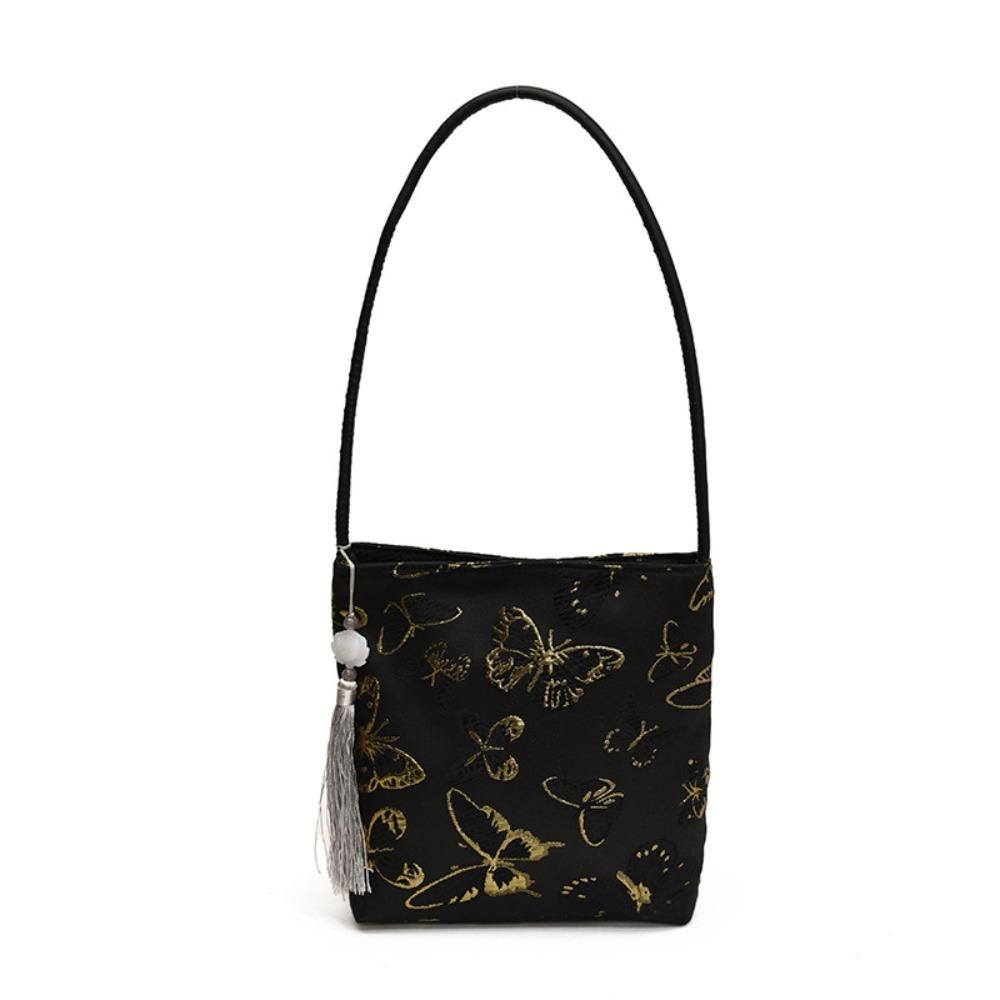 Lightweight New Chinese Style Handbag Tassel Elegant Underarm Bag Retro Shoulder Bag  Casual чёрный