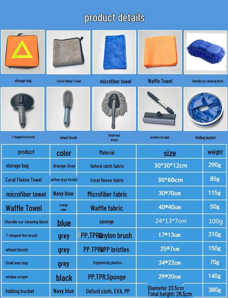 10-Piece Movable Car Wash Kit: Towels, Sponges, Brushes, and Bucket Gift Set