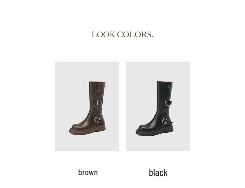 Women's 2024 Autumn/Winter Platform Knee-High Chunky Heel Boots with Thick Soles