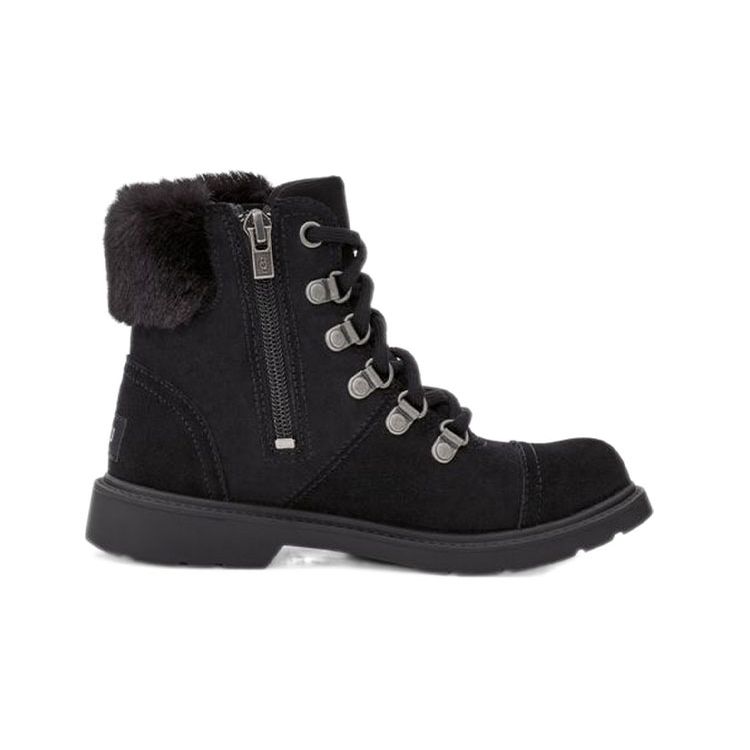 UGG Kids Azell Hiker Weather Black Waterproof Leather Ankle Boots 1123622K-BLKS