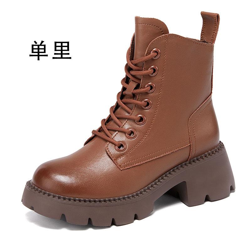 Thick-soled Martin Boots Women's New Autumn and Winter Boots Leather High-heeled Velvet Short Boots