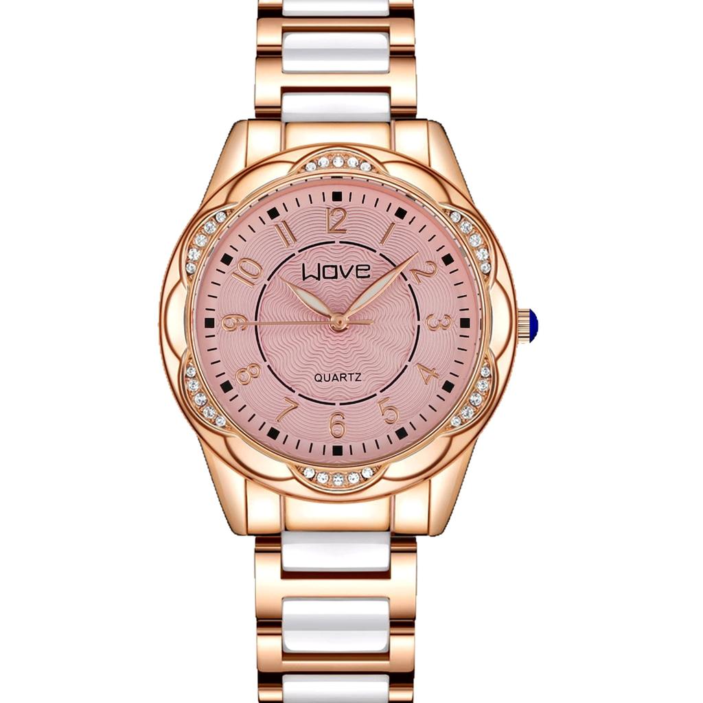 Versatile Casual Lace Round Diamond-Encrusted Ladies Quartz Watch Butterfly Buckle Imitation Ceramic Watch Light Luxury