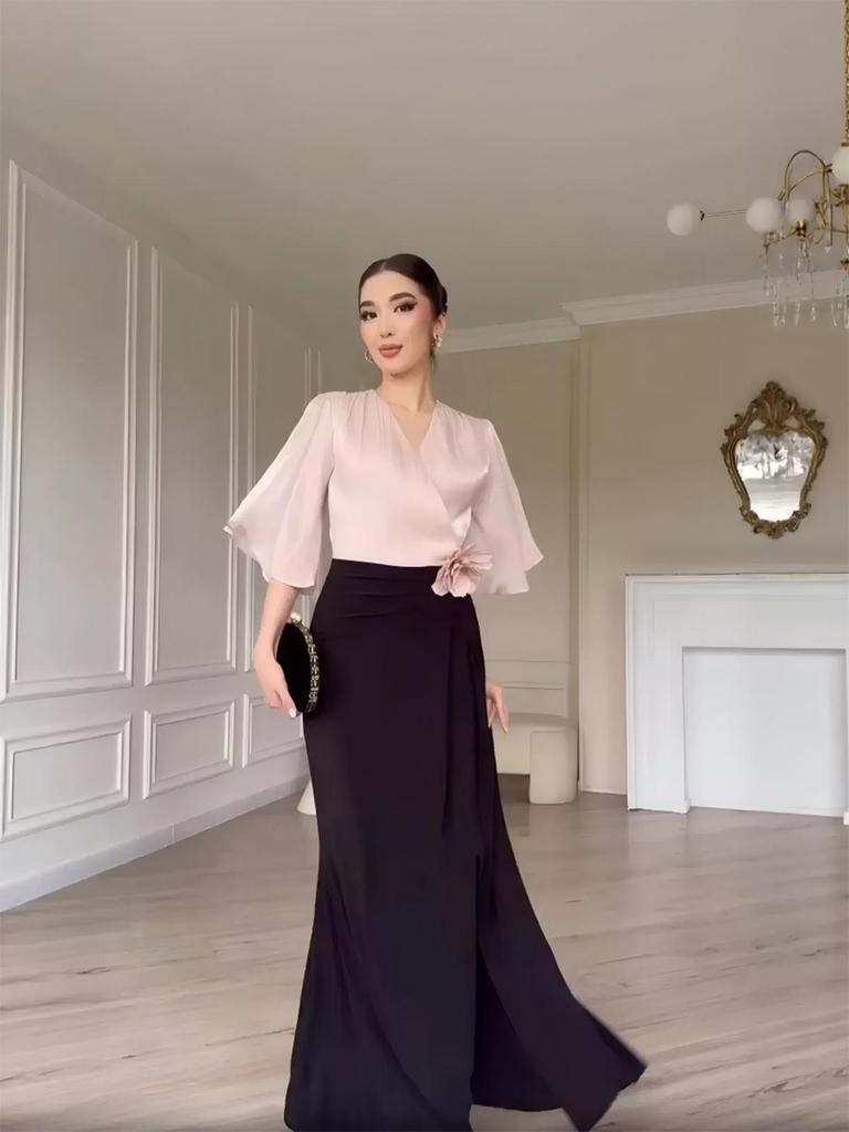 Rochie elegantă de primăvară 2025, cu mâneci lungi, care subțiază silueta, pentru femei