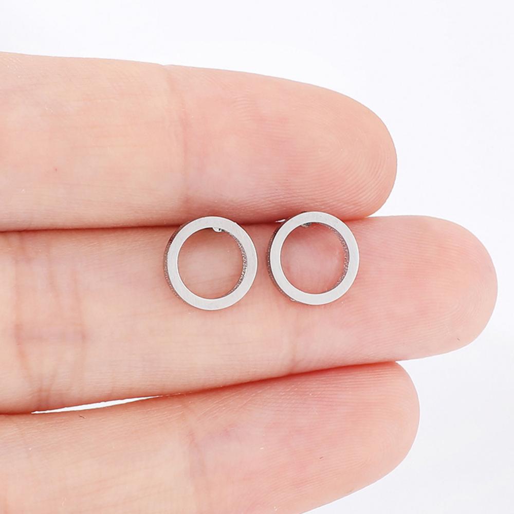 Stainless Steel Round Stud Earrings For Women Girl Gold Color Geometric Circle Fashion Ear Zircon Birthday Party Gift Wholesale