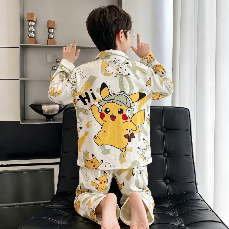 Boys Cotton Pajama Set Long Sleeve Thin Sleepwear Cartoon Print Hoodie Style Home Wear Kids 8